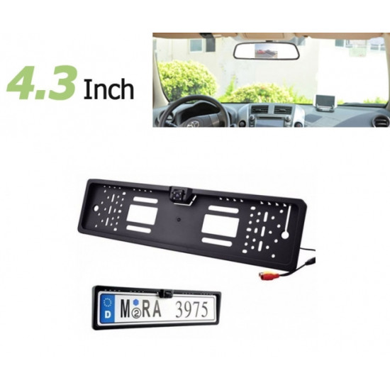 Комплект Огледало с 4.3 инча монитор + КАМЕРА за паркиране в рамка на номера
