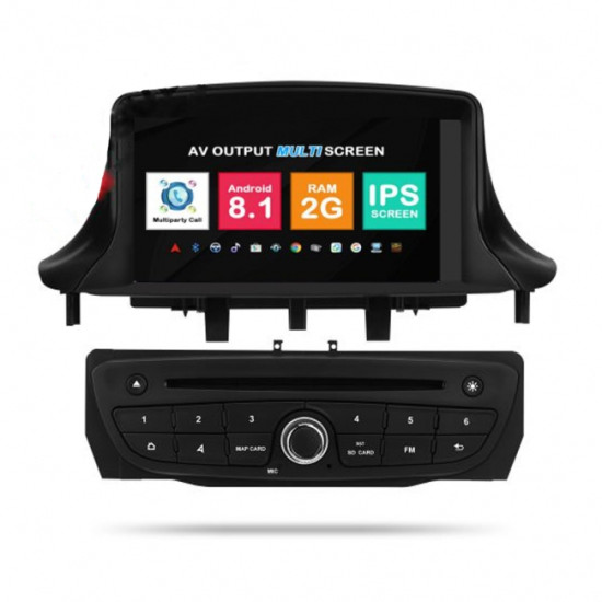 Навигация двоен дин Renault Megane 3, Fluence с Android 8.1 RE0802A81, GPS, WiFi, DVD, 8 инча