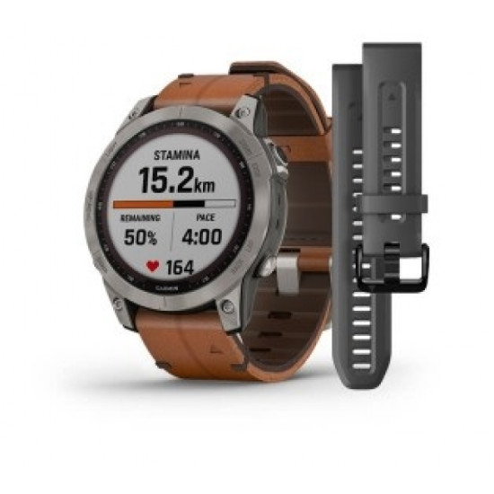 Часовник GARMIN FENIX 7 Sapphire Solar - Titanium с Chestnut кожена каишка 010-02540-31