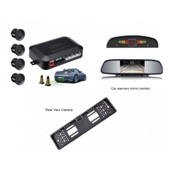 Комплект за паркиране 3в1  - парктроник, камера с рамка за номера и огледало