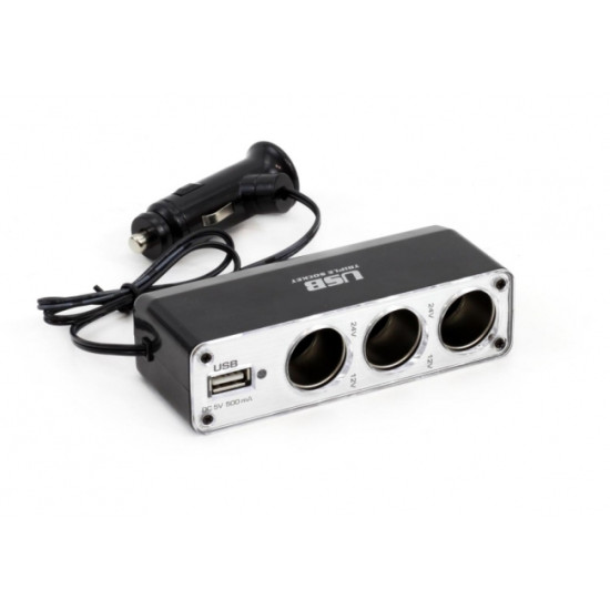 Разклонител за запалка с 3 порта  и USB